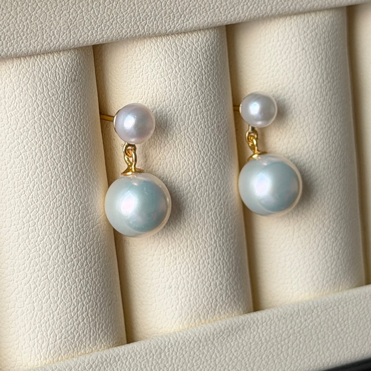 Double pearl drop style earrings s925 5-6mm akoya pearl 8-9mm Freshwater pearl