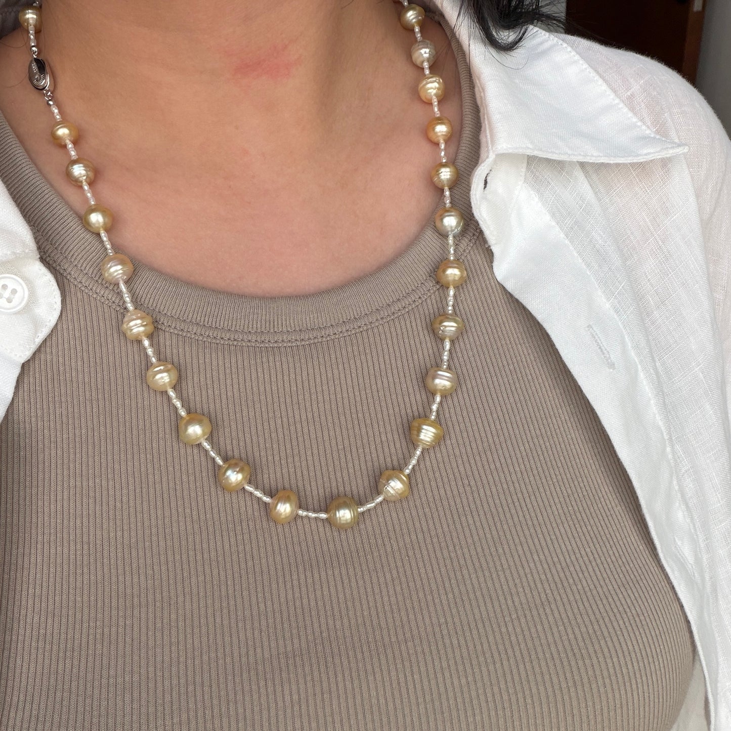 South Sea Golden Beehive Baroque Pearl Necklace Bracelet set s925