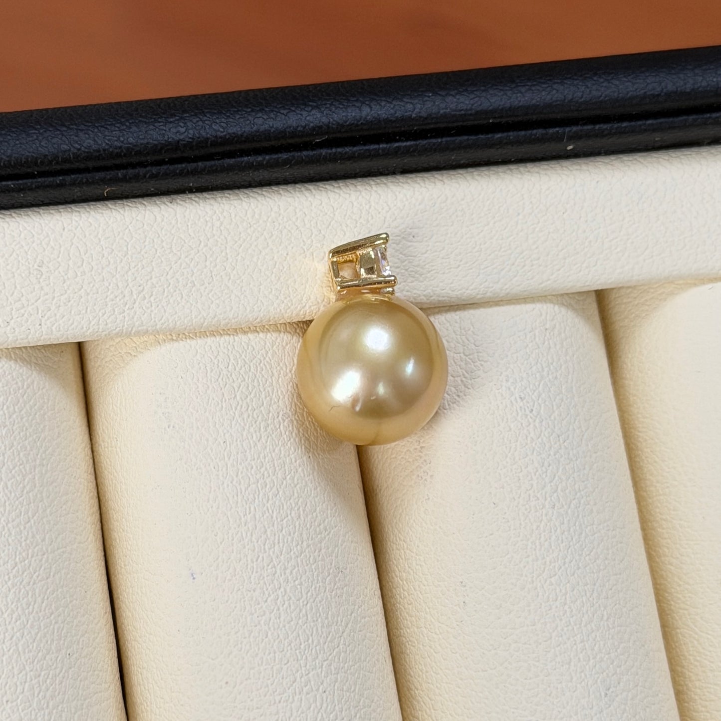 11.2mm rich gold south sea golden pearl Princess style necklace s925 cz stone