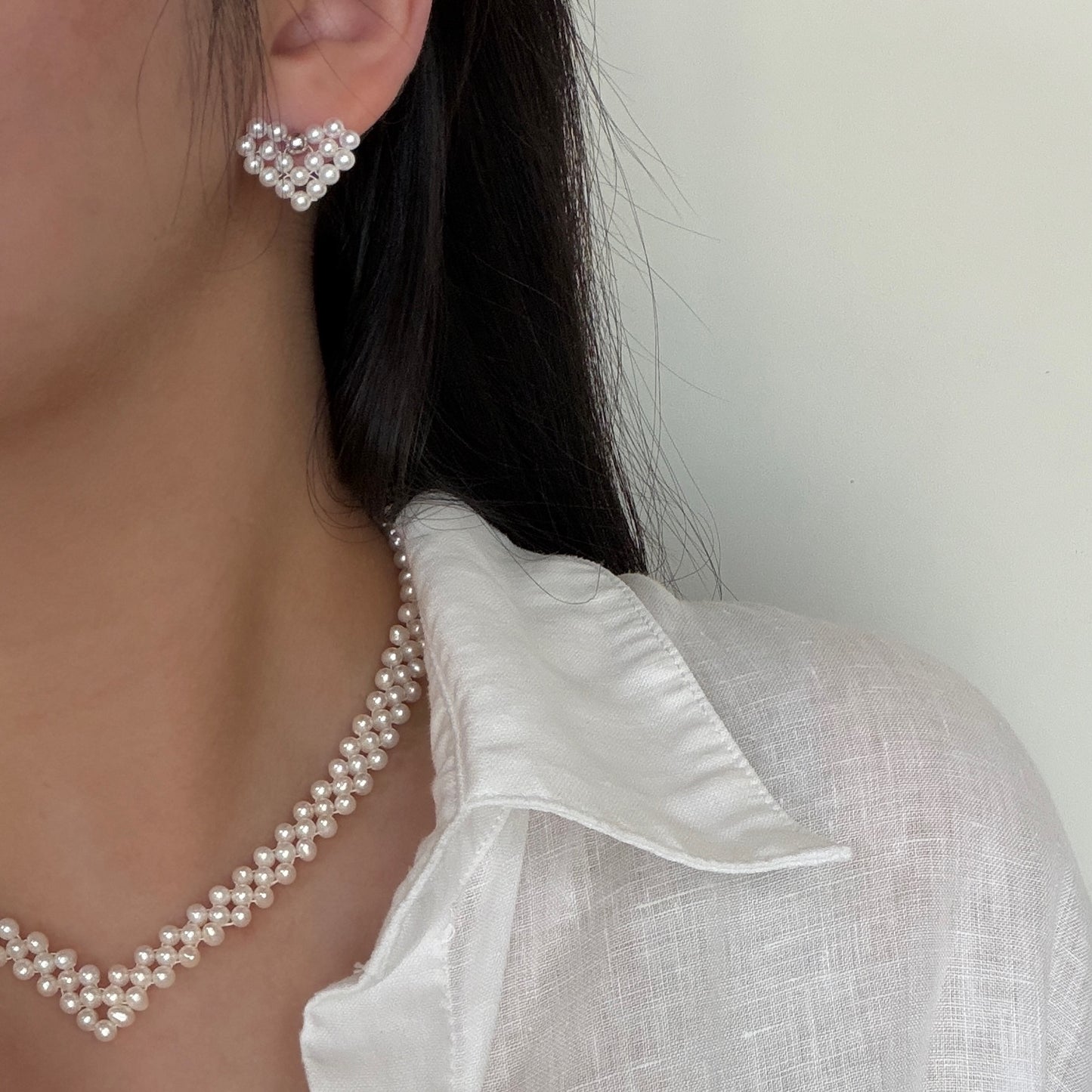 Heart 3-4mm Pearl Earring Stud s925