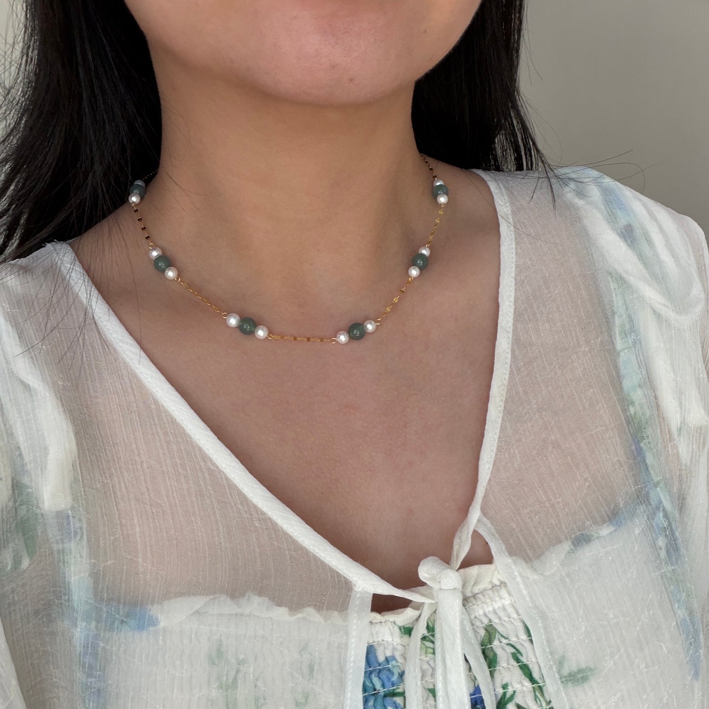 Jade Pearl Starry Night Necklace s925