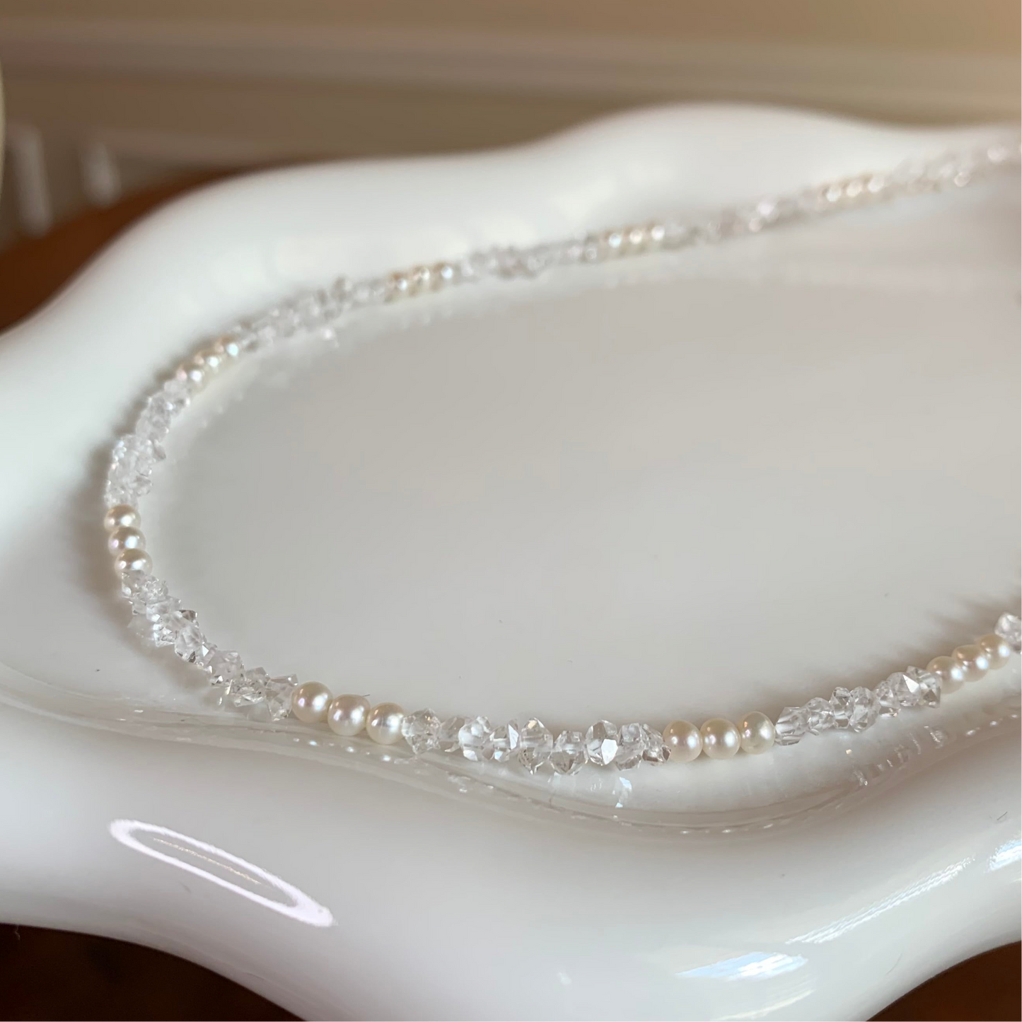 【Sparkle Whisper】White quartz with baby freshwater pearl necklace s925