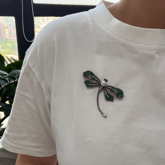 Amazing luster Akoya Pearl Madama color Dragonfly Brooch Alloy