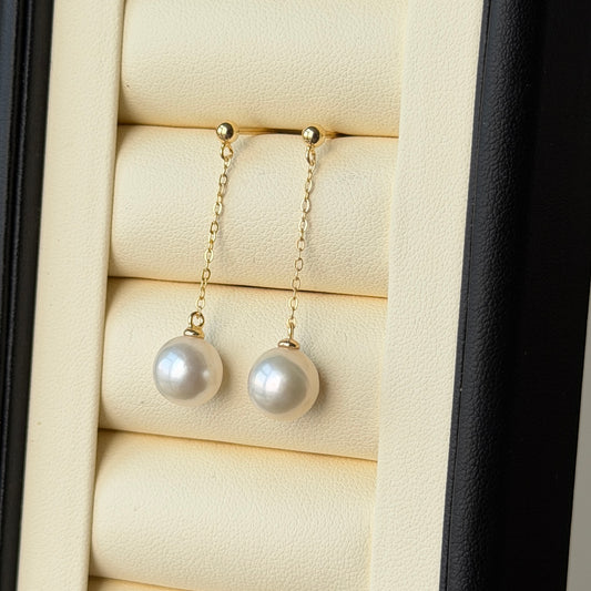 9mm cream white color freshwater pearl earrings drop style s925 grown marks on the surface