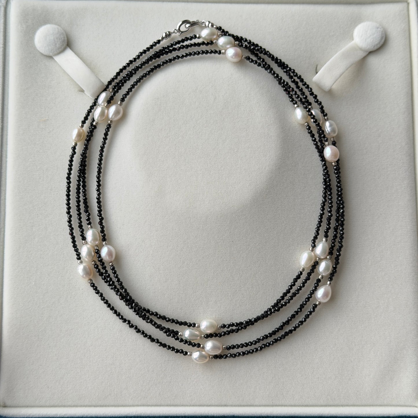 148cm(58in) long Versetile Black Spinel Pearl necklace s925