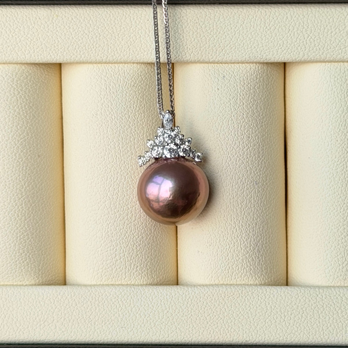 12.8mm huge edison pearl Copper brown pinky purple necklace s925