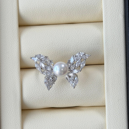 Stunning Butterfly Akoya pearl ring amazing luster s925 adjustable size