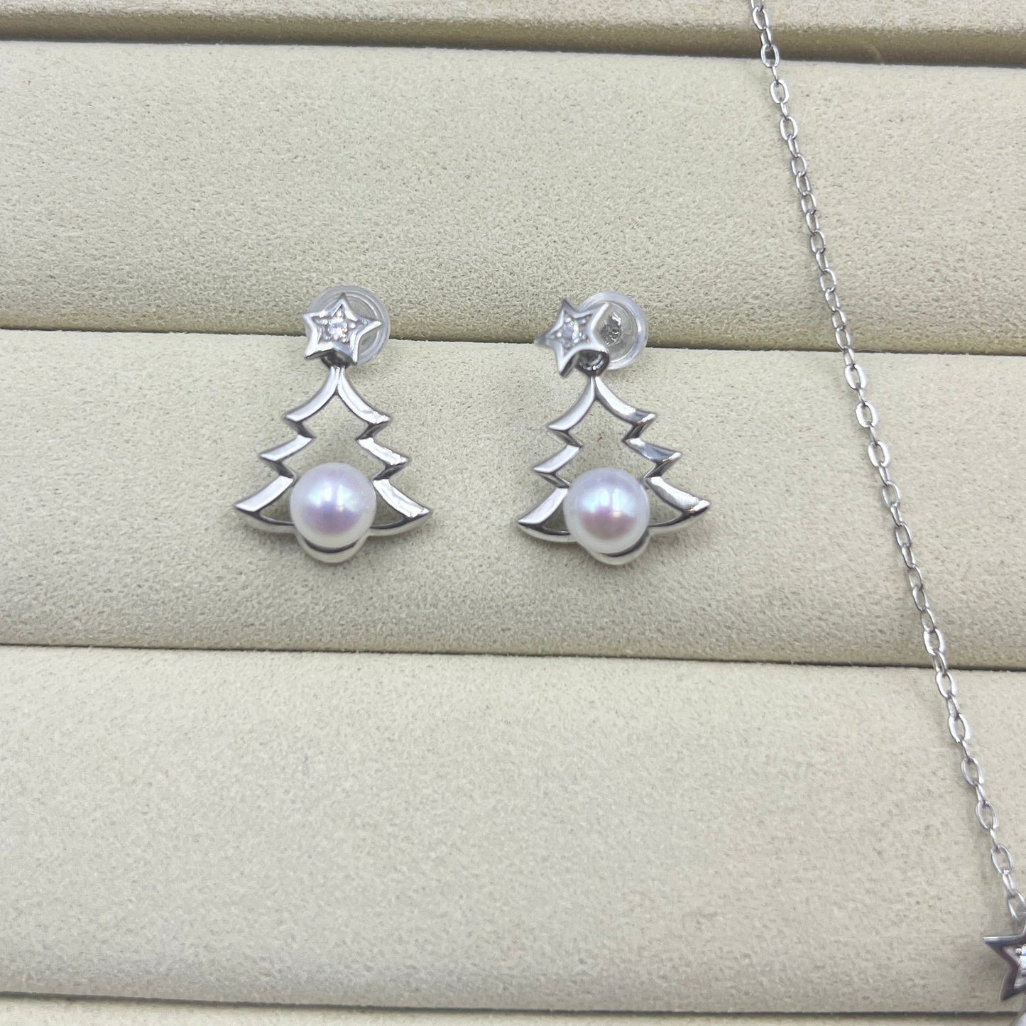Christmas Tree Pearl Gift Set s925 Necklace Earring set