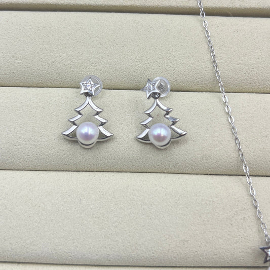 Christmas Tree Pearl Gift Set s925 Necklace Earring set