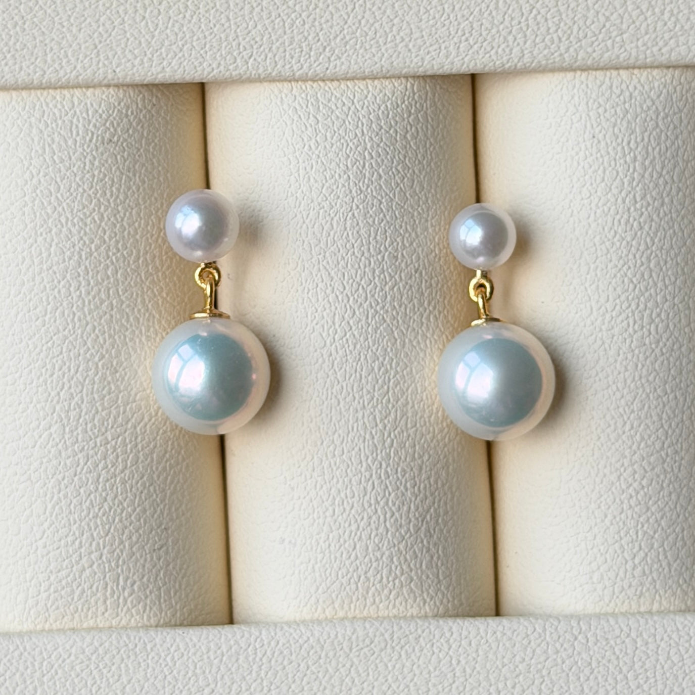 Double pearl drop style earrings s925 5-6mm akoya pearl 8-9mm Freshwater pearl