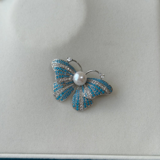 Silver blue Butterfly Freshwater Edison pearl 10-11mm alloy