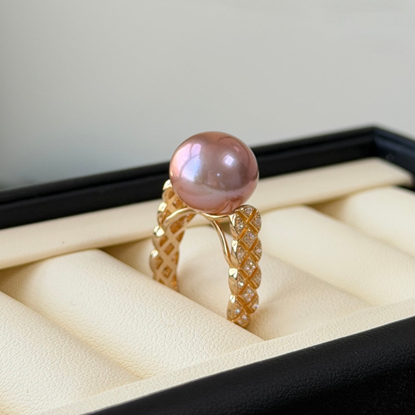 12.4mm Edison Purple metallic luster cross style ring s925