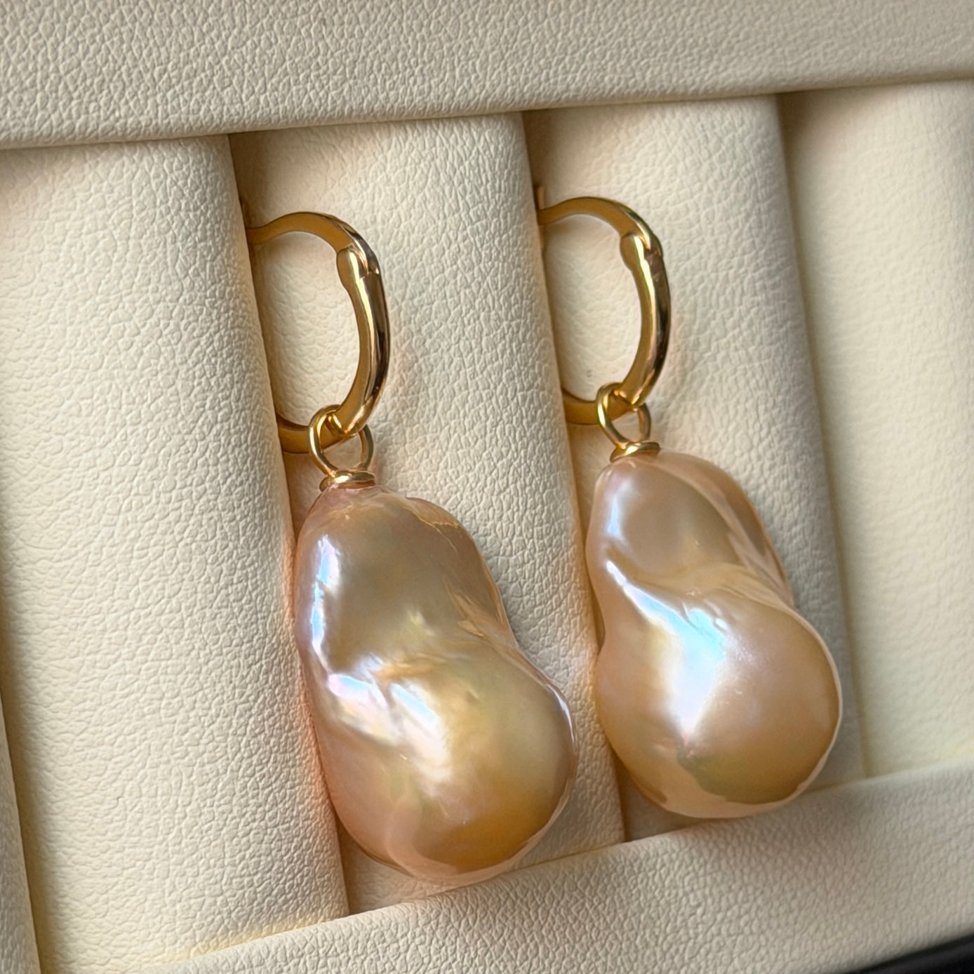 14-16mm Freshwater baroque earrings s925 Hoop style rose golden color