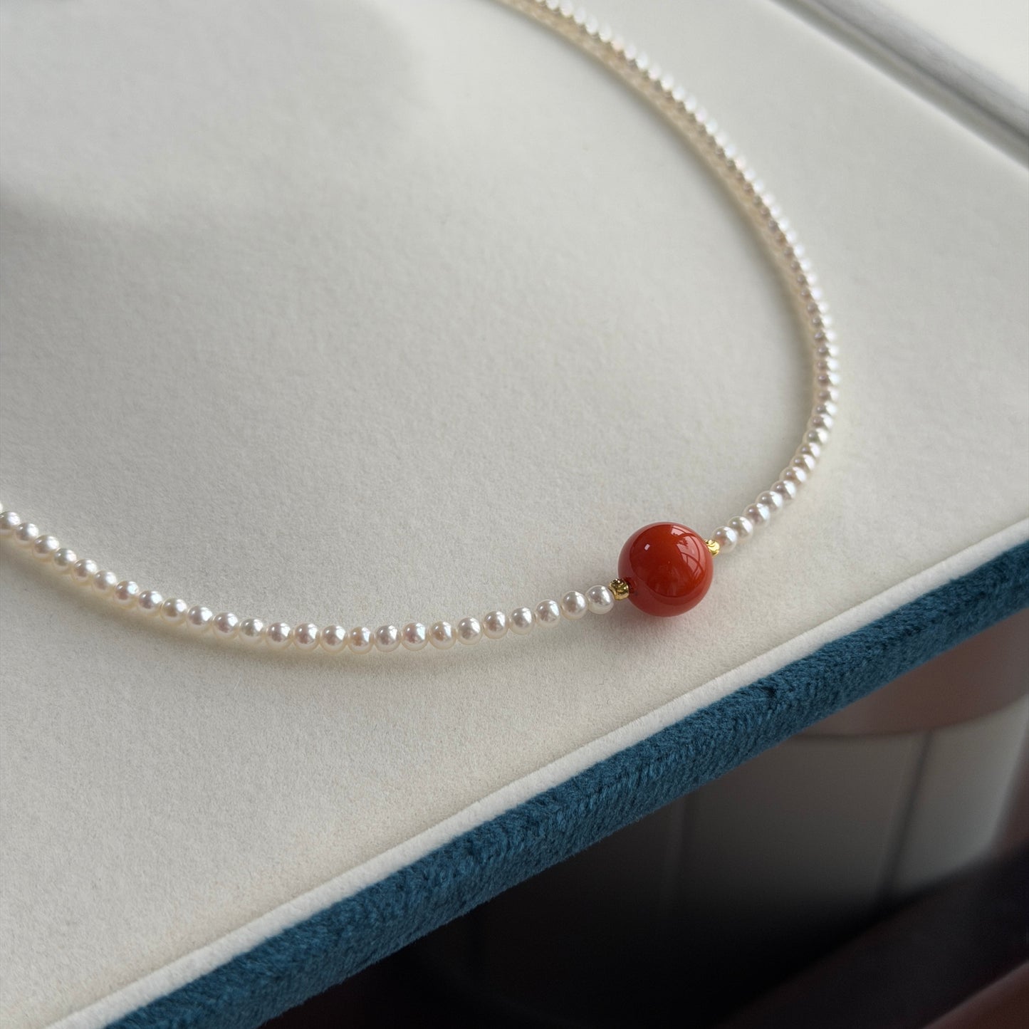 Stunning Nan Hong South red agate Lulu Pearl full strand necklace s925