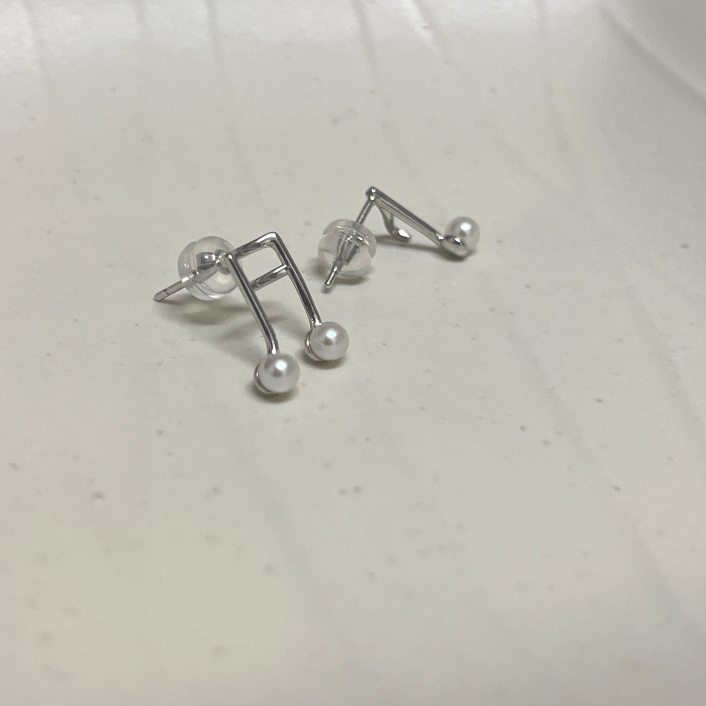 Musical note earrings freshwater AK pearl s925 white gold plated