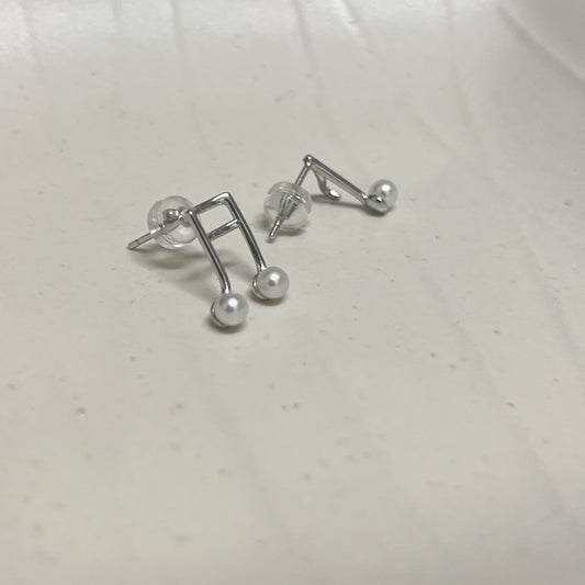 Musical note earrings freshwater AK pearl s925 white gold plated