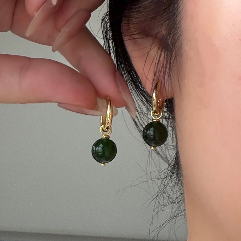 10mm Hetian Jade Hoop Earrings Two-way wear