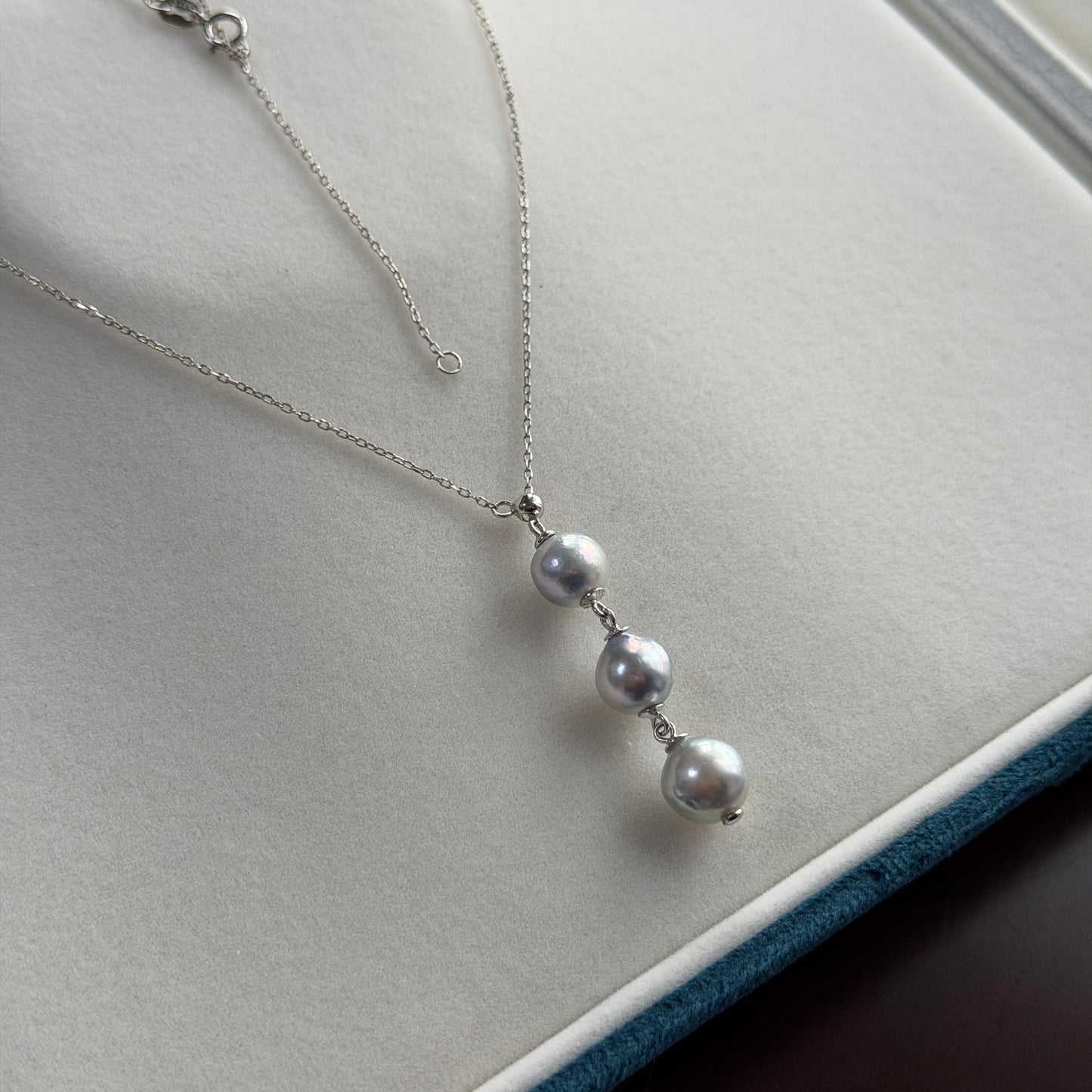Elegant Y shape 8-9mm Akoya Madama silver blue color Baroque pearl s925