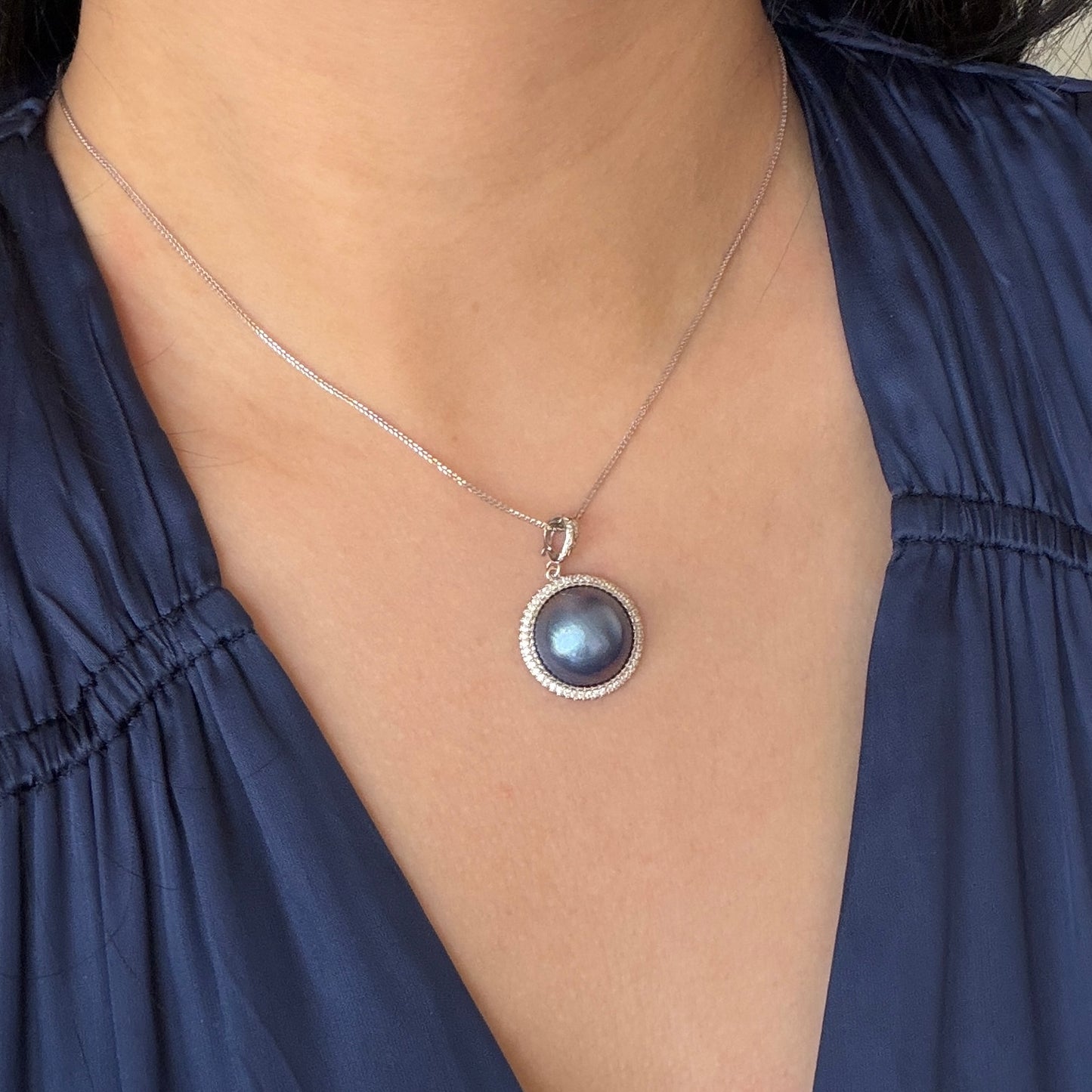Ocean Blue Mabe pendant ONLY s925 detachable style Mabe size 14.8mm Setting 19mm