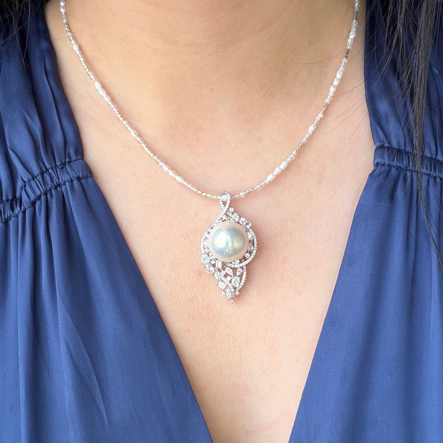 Very delicate sparkle Huge 15mm Metallic luster Edison Frehshwater Pearl pendant s925