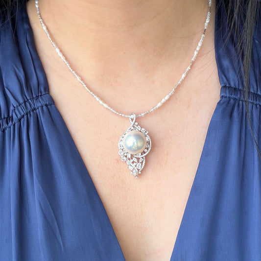 Very delicate sparkle Huge 15mm Metallic luster Edison Frehshwater Pearl pendant s925