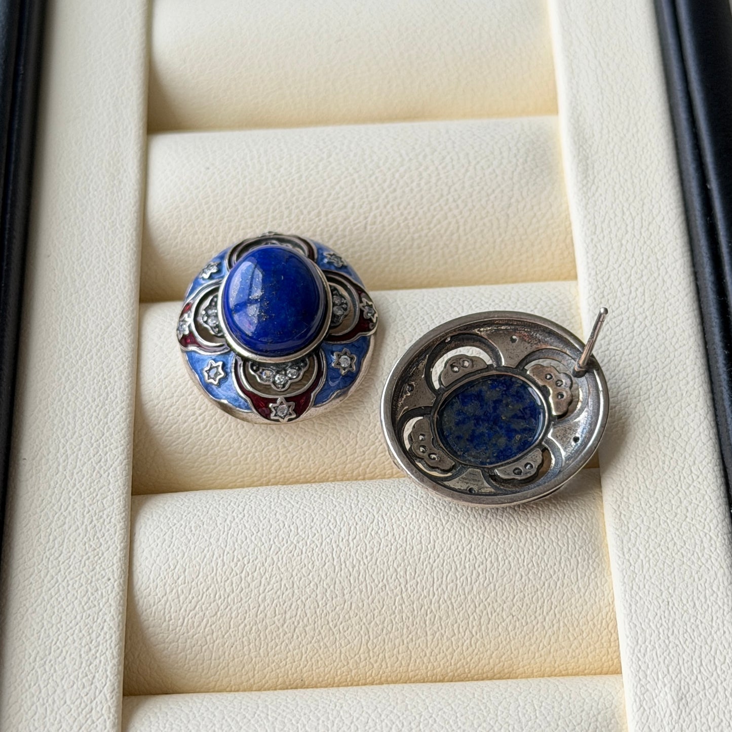 Deal Blue lapis Vintage style Earrings S925 Enamel color