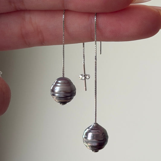 Deal Platinum Grey Black Tahitian pearl earrings Dangling style s925