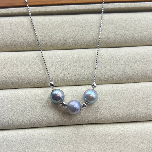 Smile Madama Color Akoya Pearl Necklace Au750 Cap with S925 chain and stopper beads