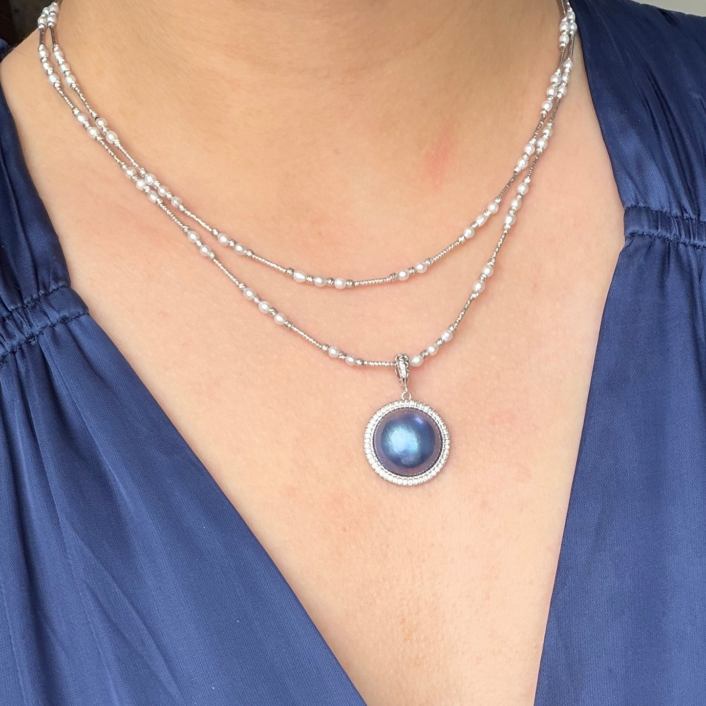 Versatile 85-90cm Freshwater keshi pearl s925 sweater necklace