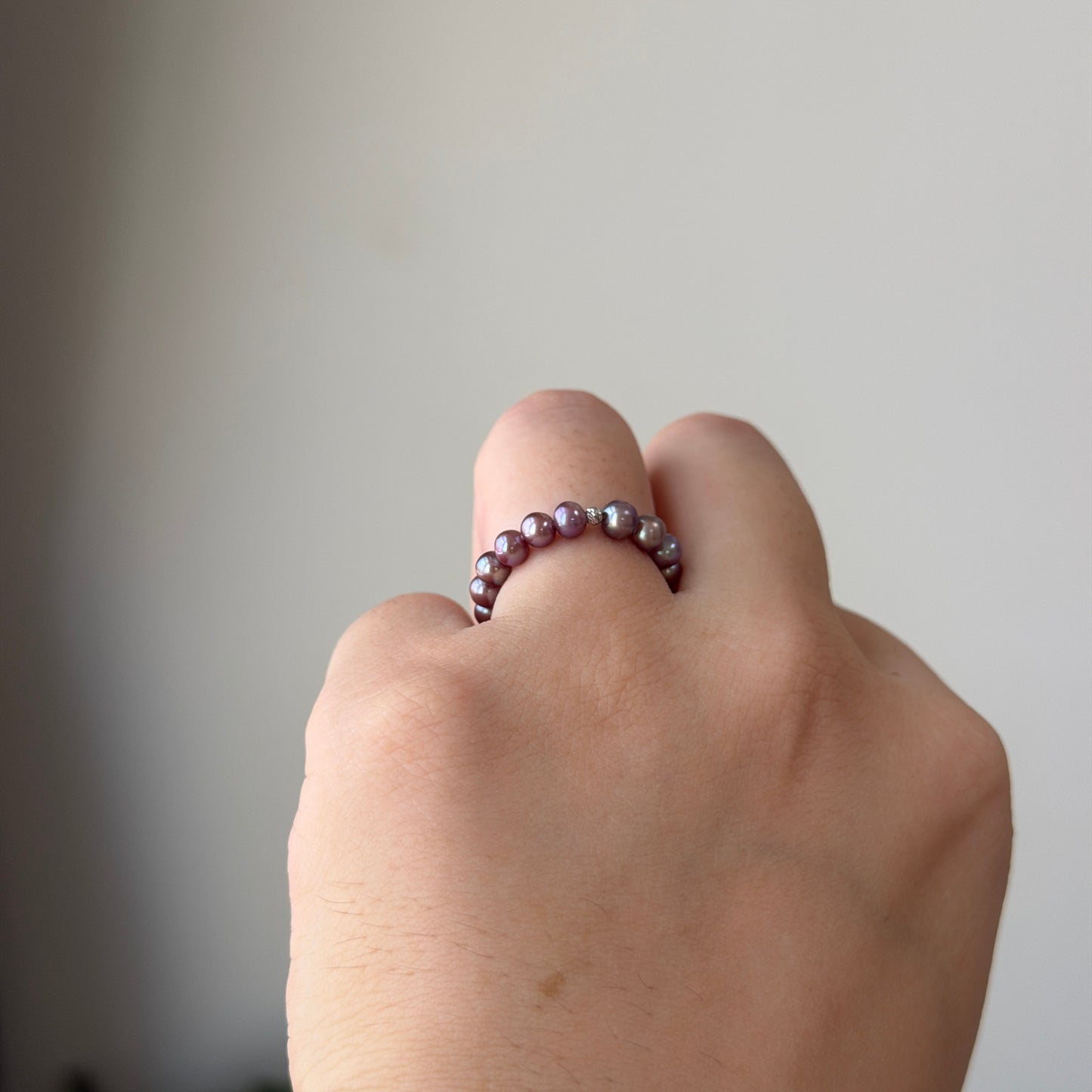 Purple pearl full elastic ring s925 4-5mm one available