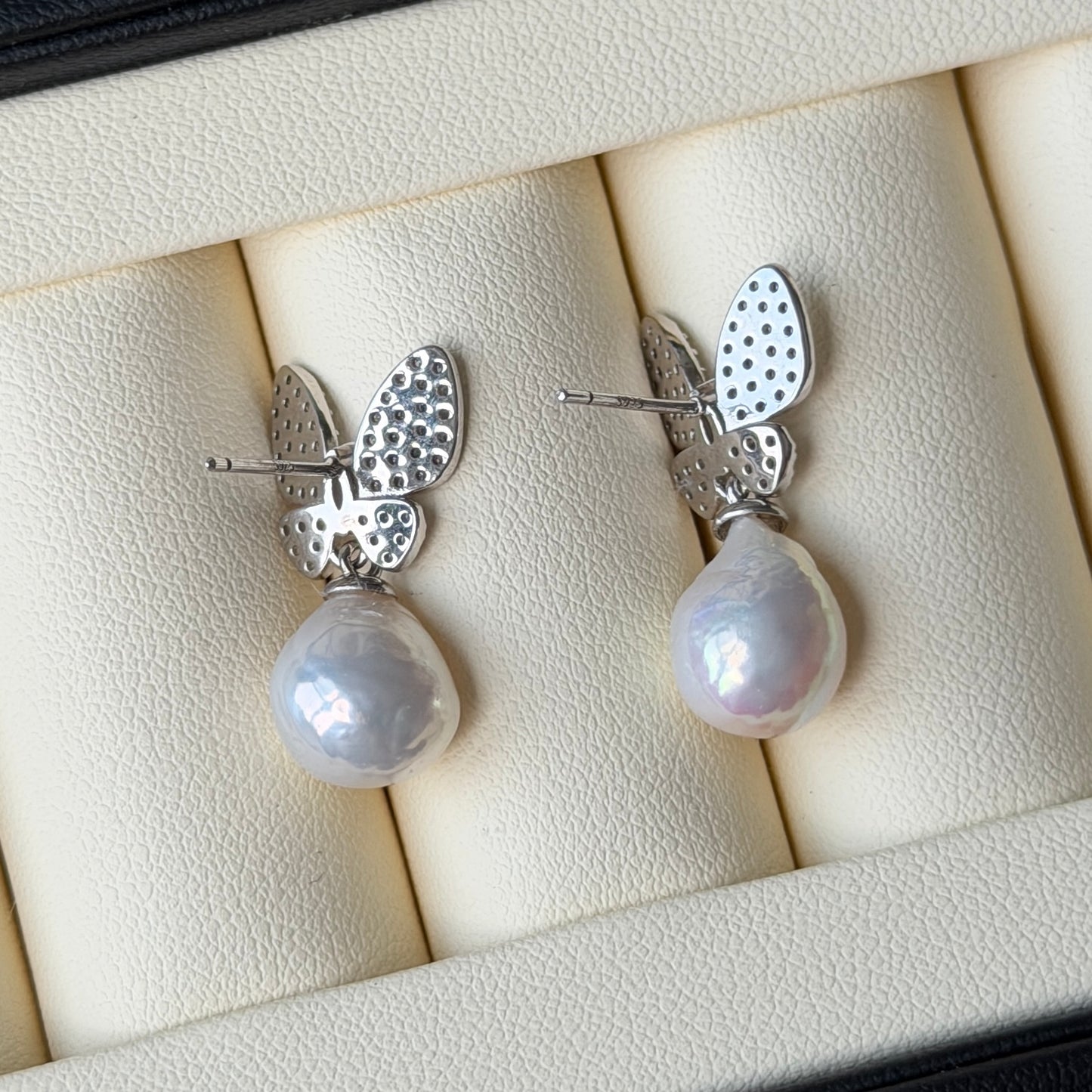 Metallic luster Butterfly freshwater pearl baroque pearl earrings s925 9-10mm