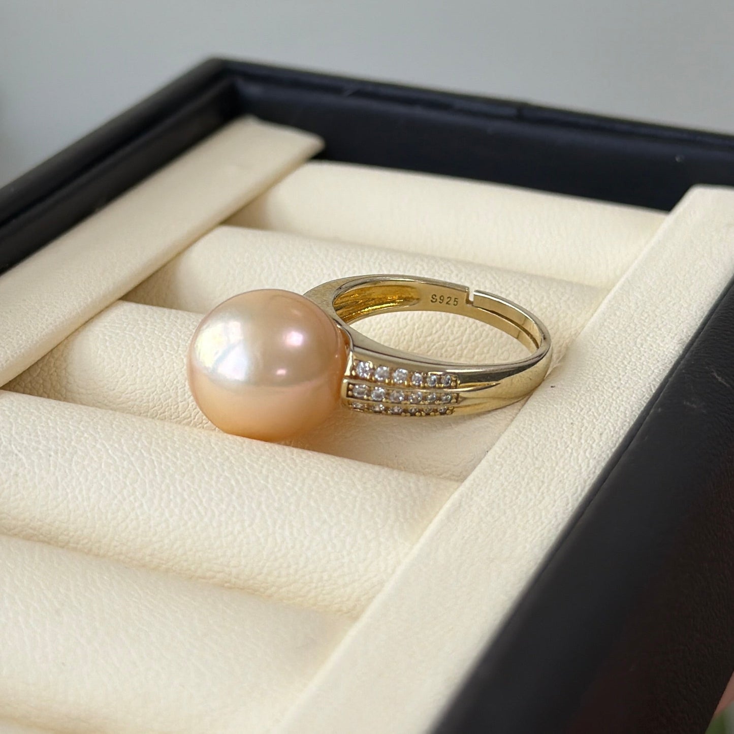 Champagne Golden Freshwater pearl ring 12.3mm s925