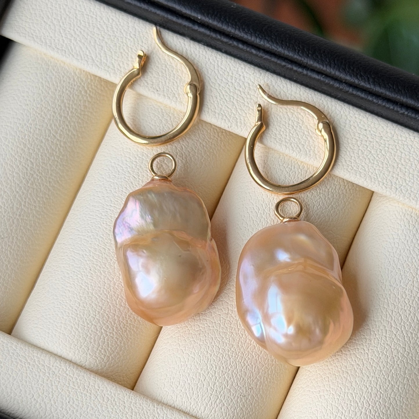 14-16mm Freshwater baroque earrings s925 Hoop style rose golden color