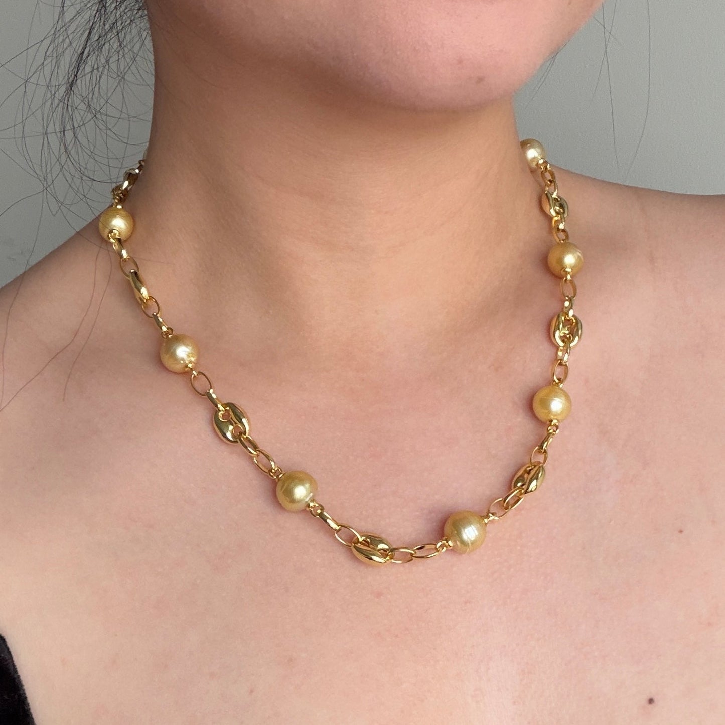 10-11mm south sea golden Piggy nose Chain s925