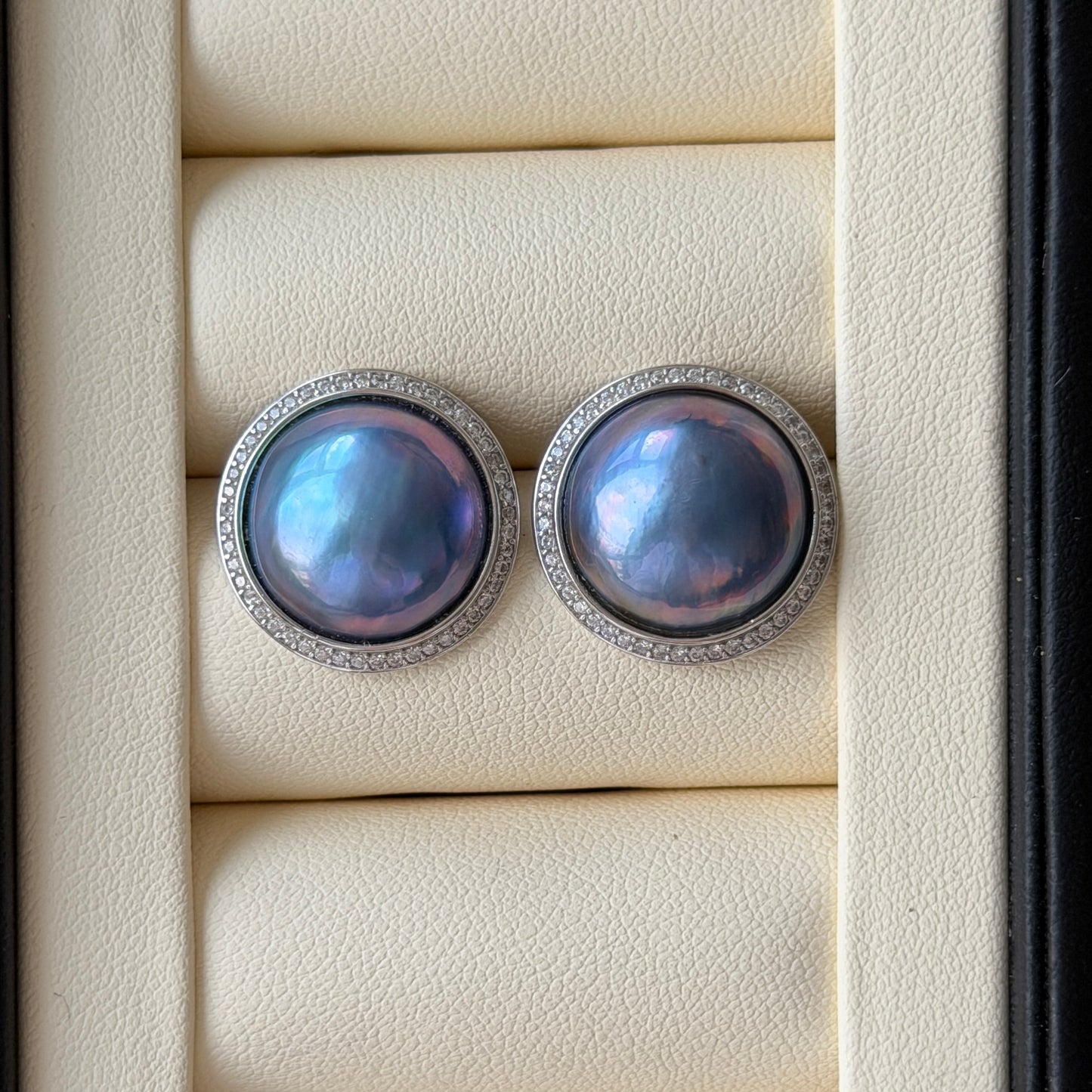 14-15mm Seawater mabe earrings ocean blue color s925 setting