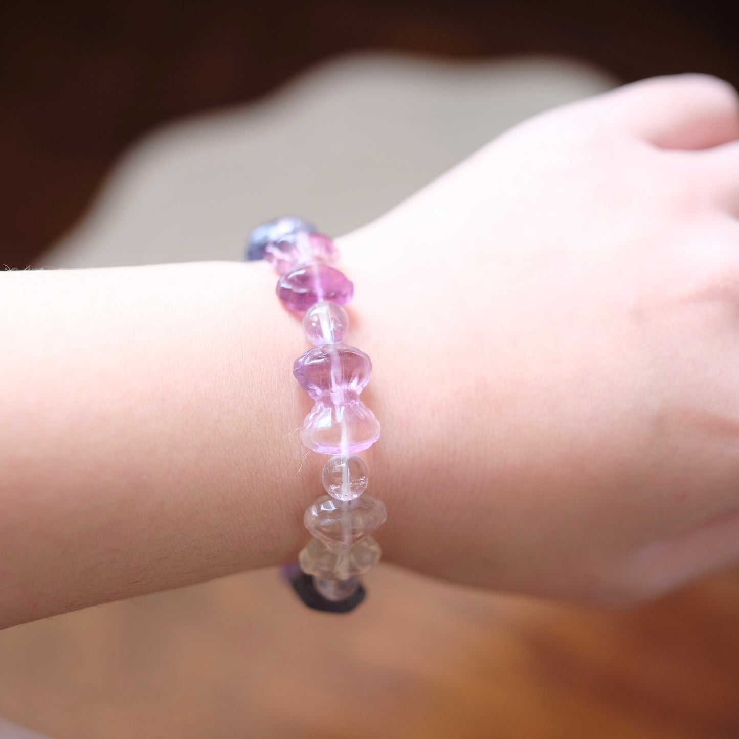 Fluorite Crystal Bracelet Bowtie Rainbow Fluorite Stone Bracelet, round crystal Gemstone Bracelet Beaded Stone Jewelry