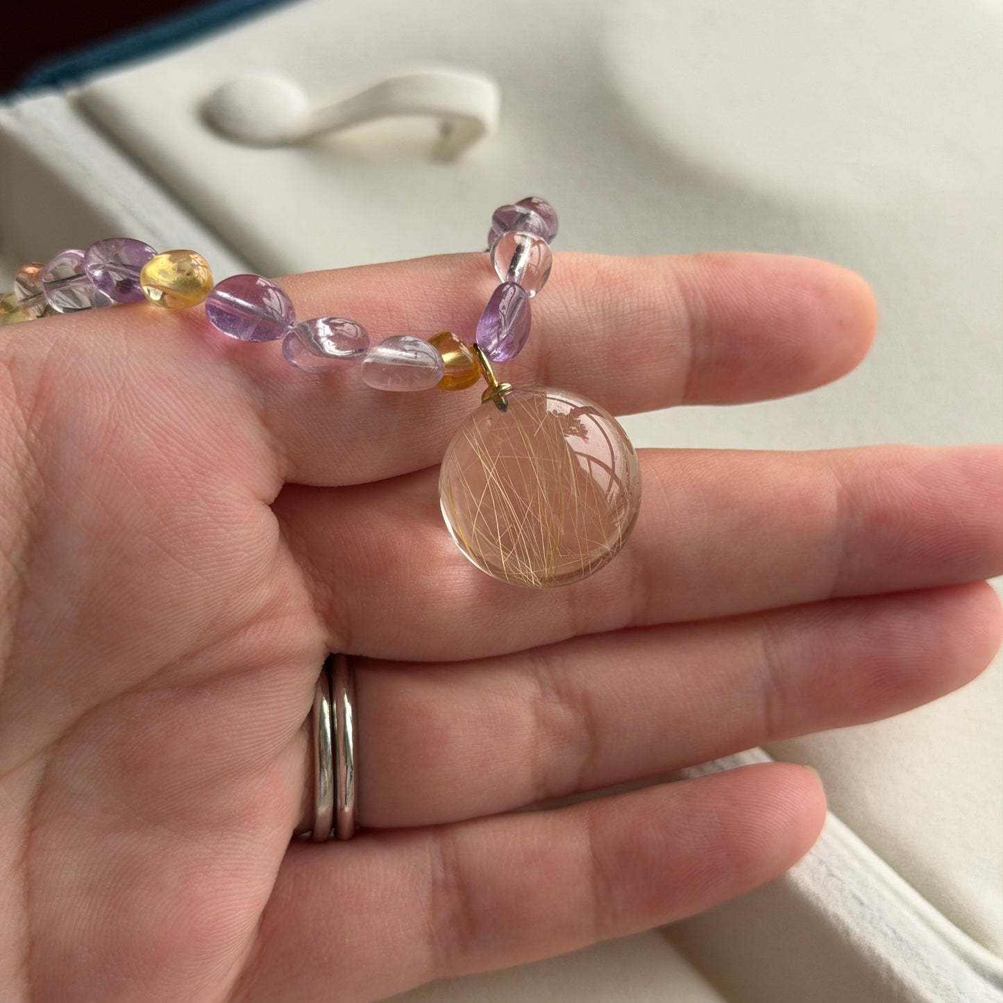 Clearance Deal Golden Hair Clear Crystal & Amethyst Yellow Citrine Necklace