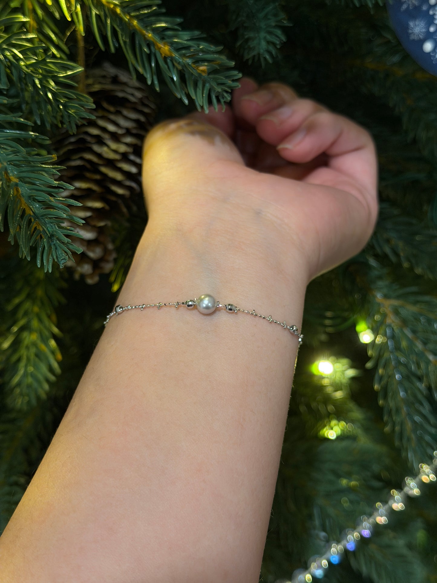 Dainty Akoya pearl starry night chain bracelet s925