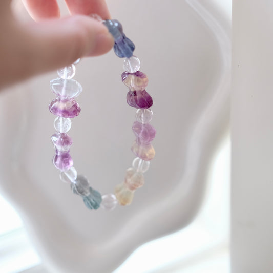 Fluorite Crystal Bracelet Bowtie Rainbow Fluorite Stone Bracelet, round crystal Gemstone Bracelet Beaded Stone Jewelry