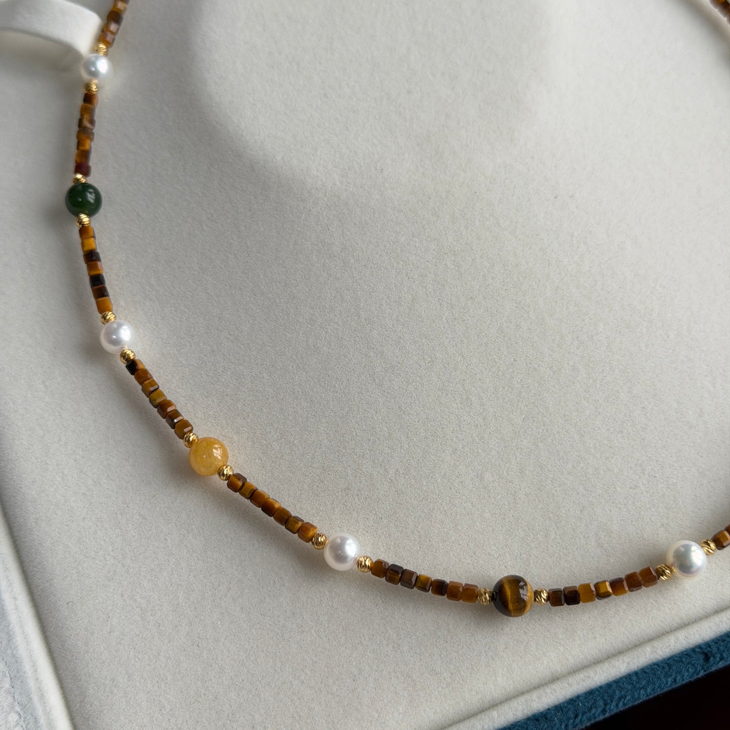 Unique Tiger eye pearl hetian jade yellow jade necklace s925
