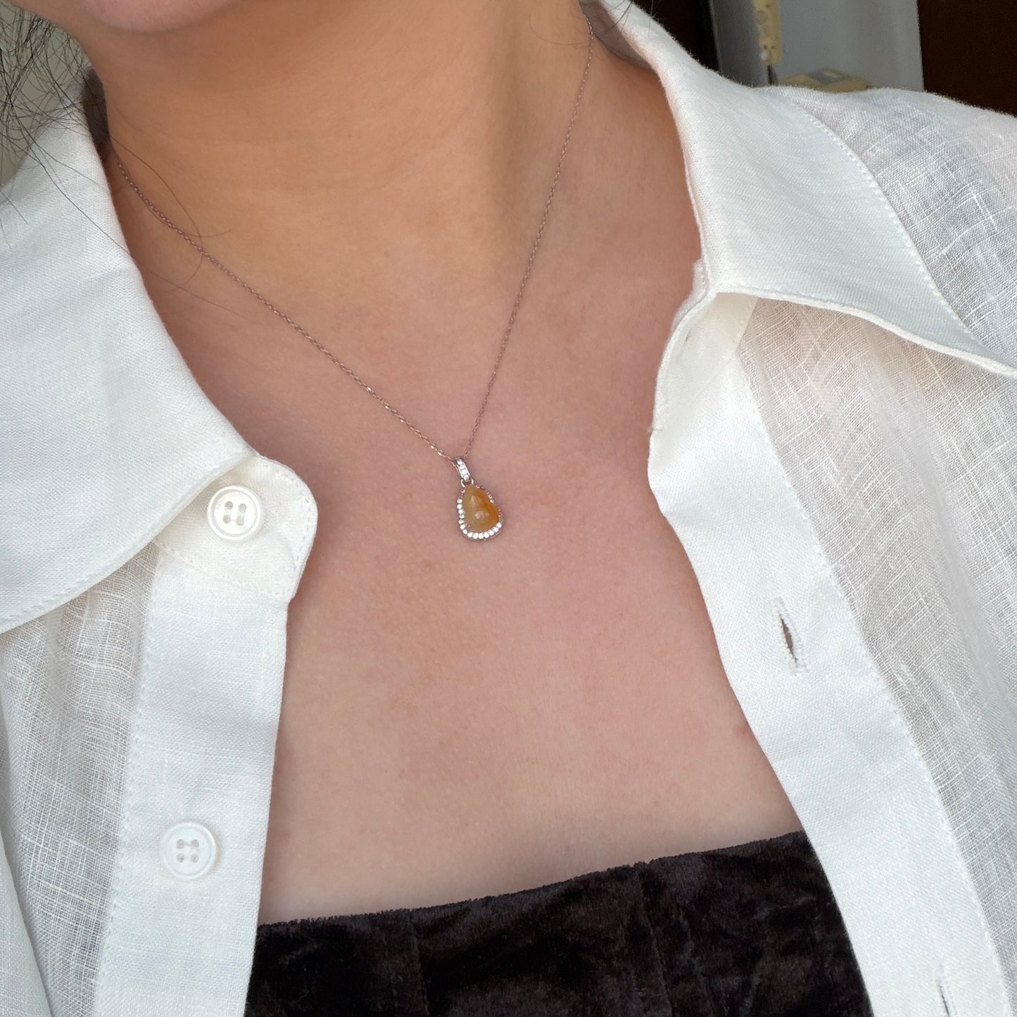 Clearance Deal Yellow Jade Hulu w/chain s925