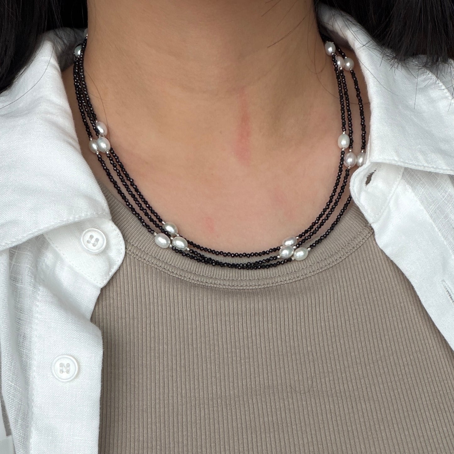148cm(58in) long Versetile Black Spinel Pearl necklace s925