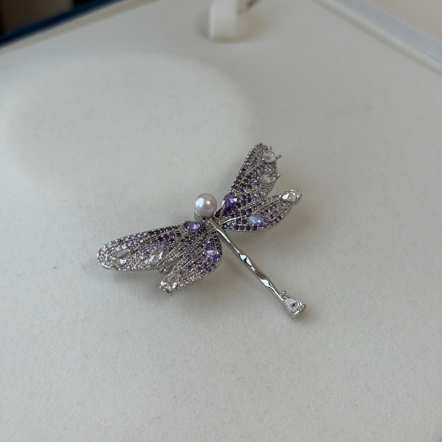 Silver purple Dragonfly Brooch Akoya Pearl 5mm