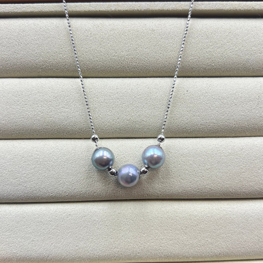 Smile Madama Color Akoya Pearl Necklace Au750 Cap with S925 chain and stopper beads