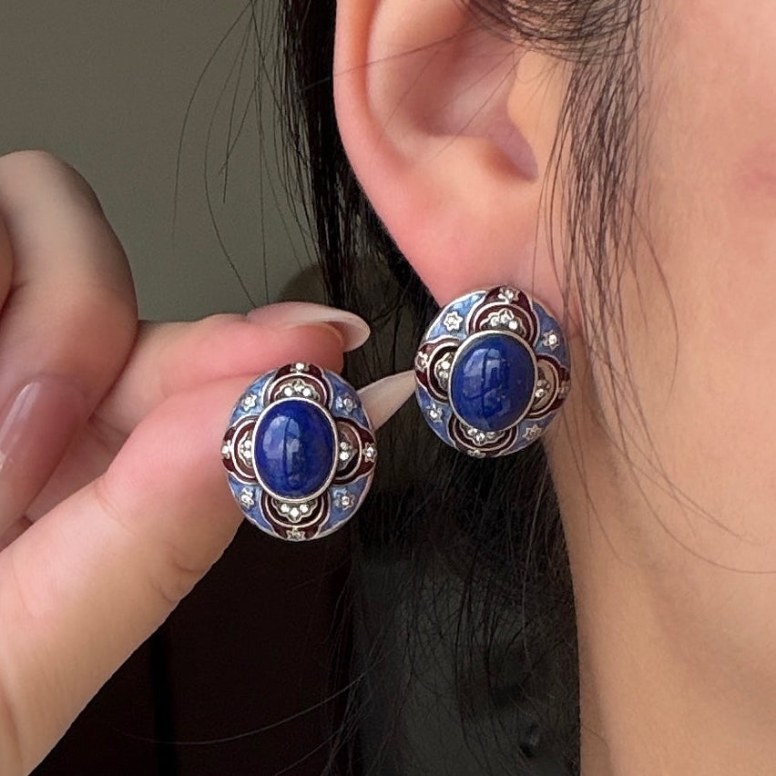 Deal Blue lapis Vintage style Earrings S925 Enamel color