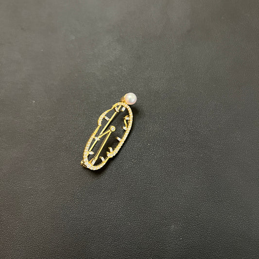 Clock Pearl Brooch Alloy Metal