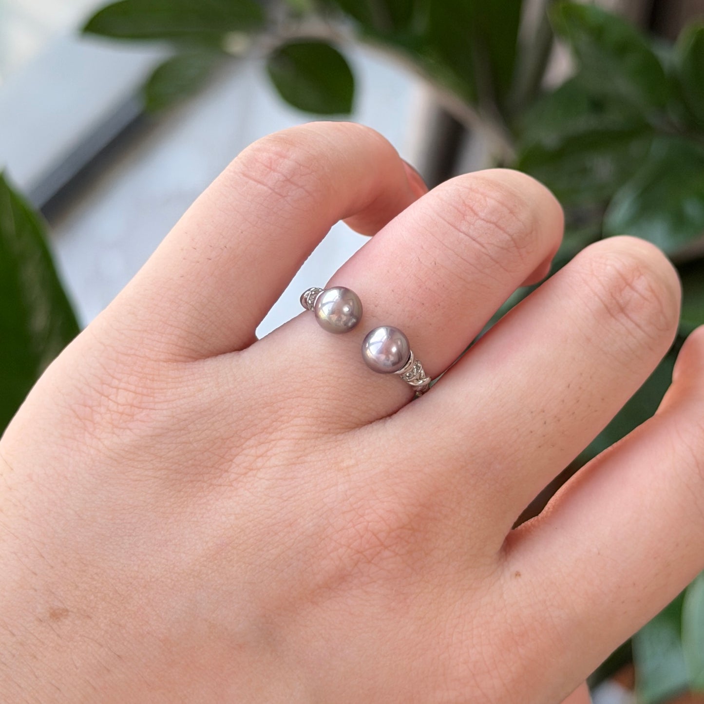 Rare Purple double pearl ring s925 simple timeless style
