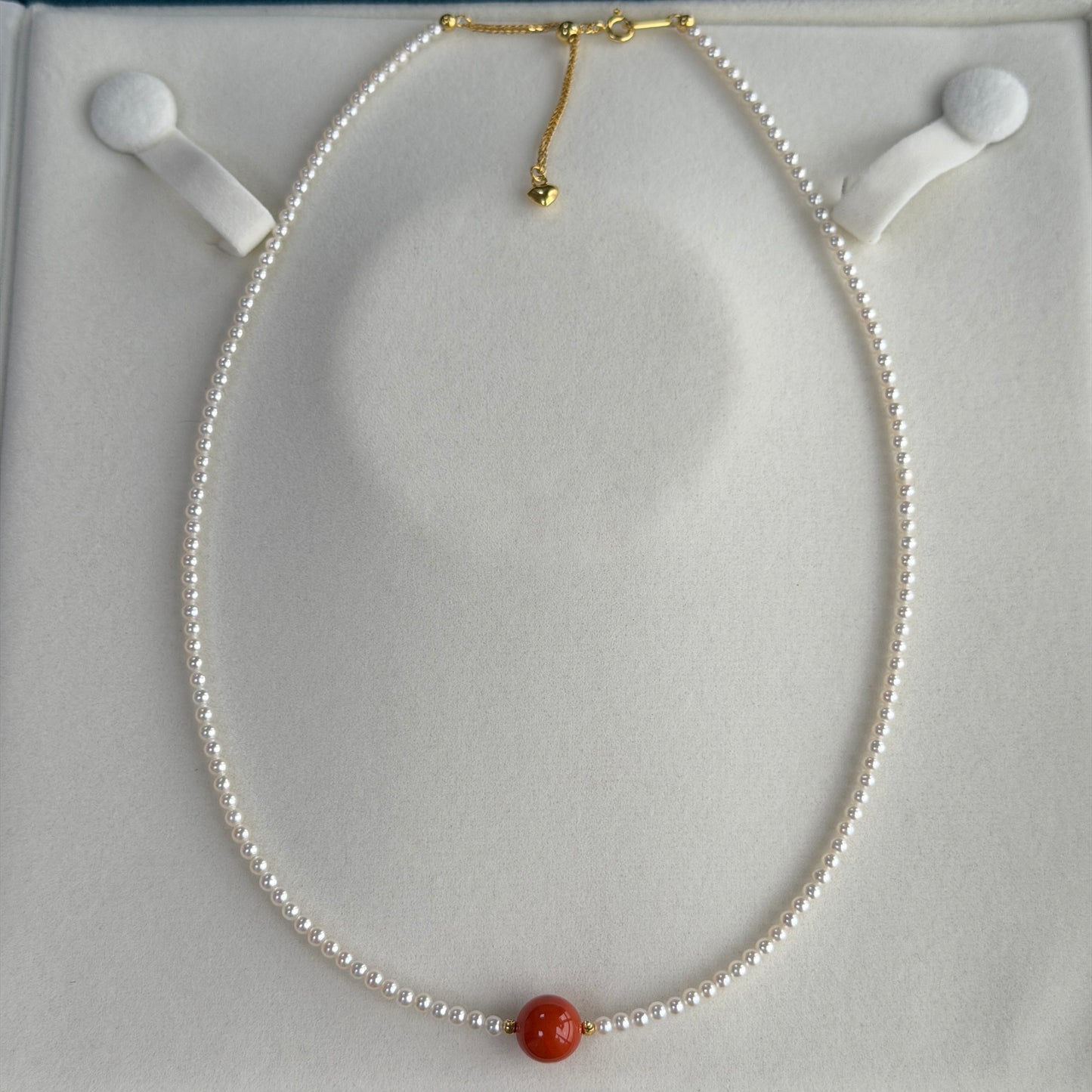 Stunning Nan Hong South red agate Lulu Pearl full strand necklace s925