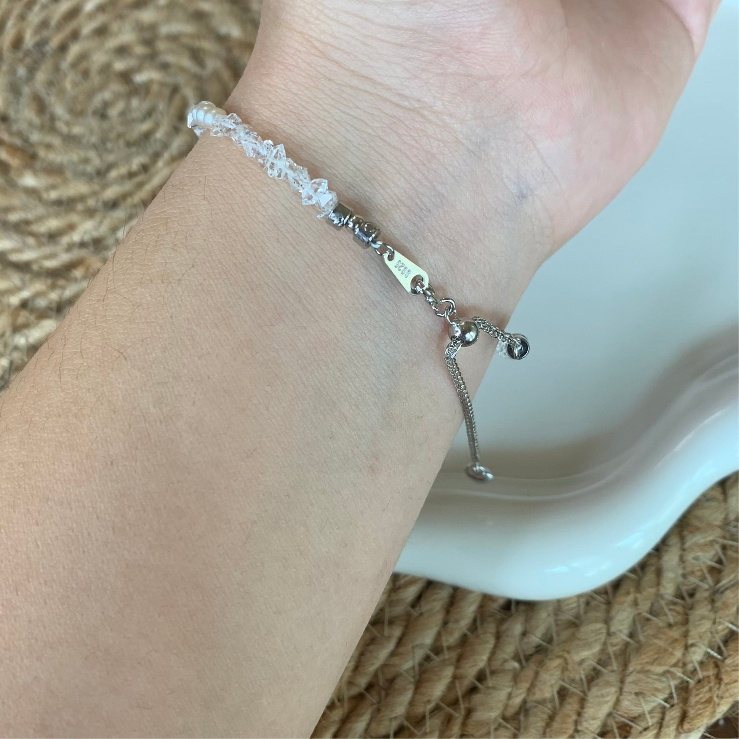 【Sparkle Whisper】White quartz with baby freshwater pearl bracelet s925