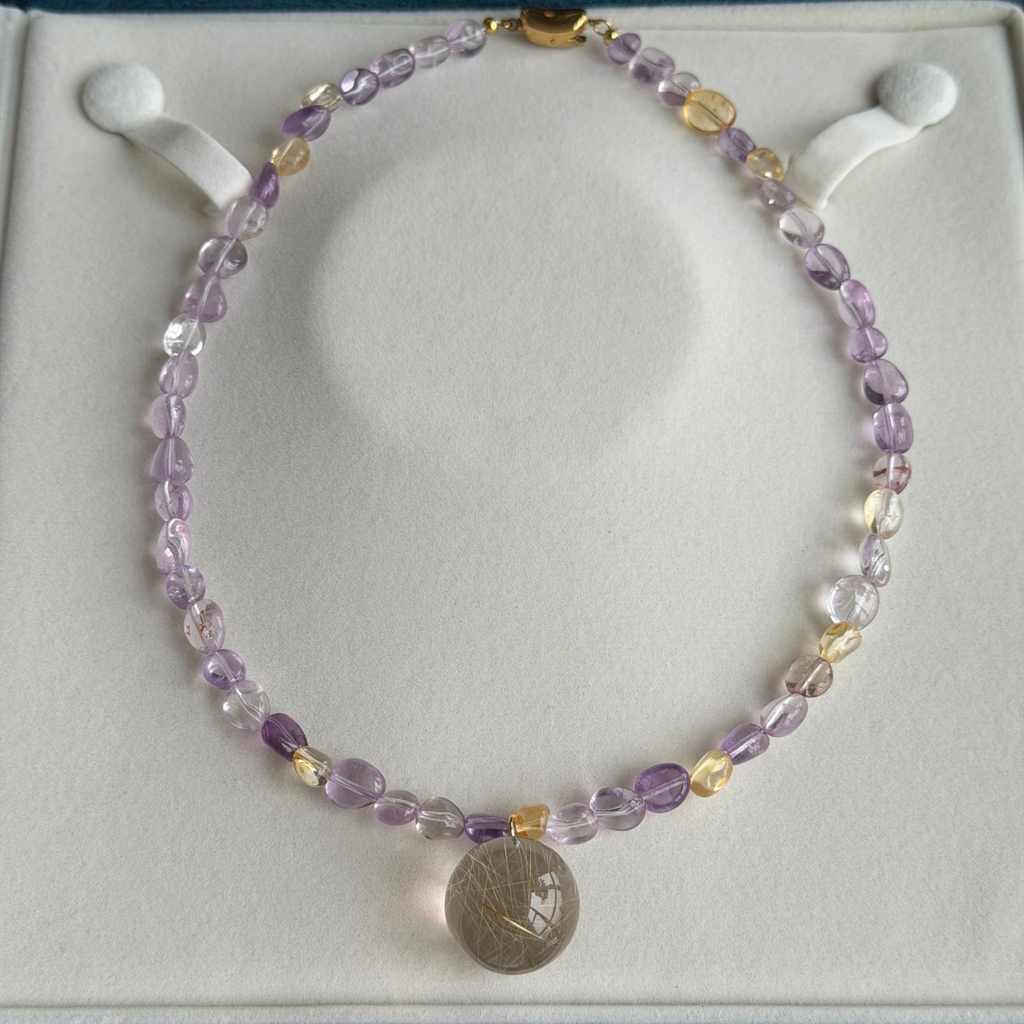 Clearance Deal Golden Hair Clear Crystal & Amethyst Yellow Citrine Necklace